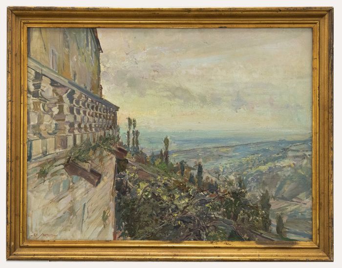 Donatello Stefanucci (1896-1987) - Framed Italian School 1933 Oil, Chateau View