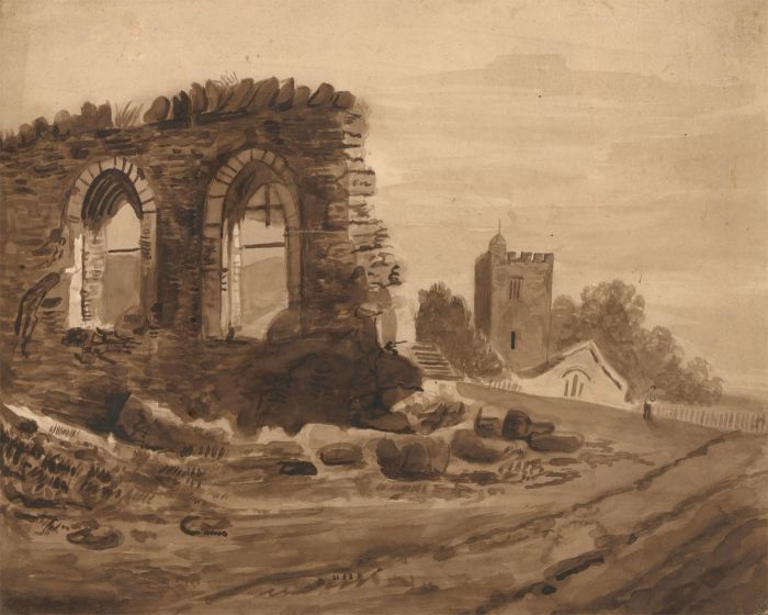 19th Century Watercolour - Old Church Ruins