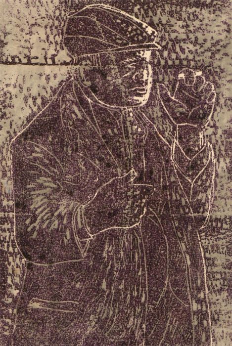 Karel Lek (1929-2020) - Mid 20th Century Linoprint, Old Man Smoking