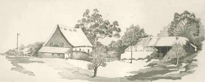 Wendy Trinder (1942-2020) - Contemporary Etching, Suffolk Barns