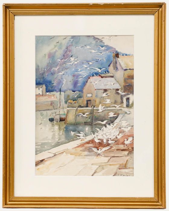 J. Morley - Early 20th Century Watercolour, Seagulls at the Harbour