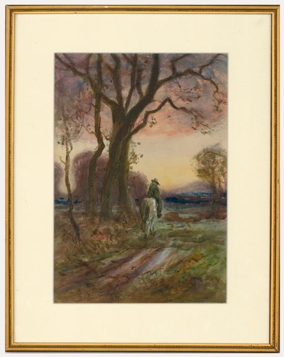 Framed Early 20th Century Watercolour - Riding Home