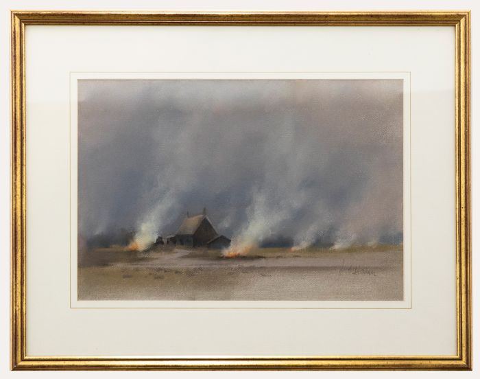 Framed 20th Century Pastel - Field Fires