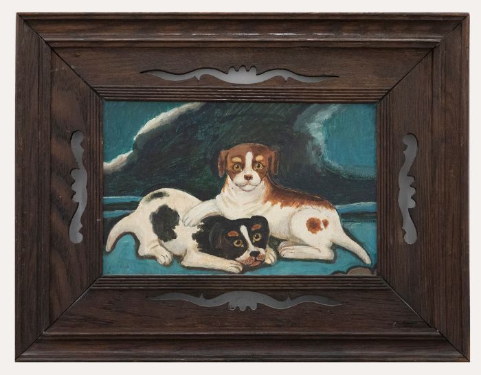 Framed 20th Century Oil - Troublesome Terriers