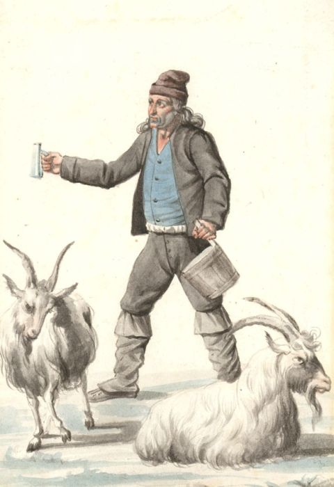 19th Century Watercolour - The Goat Milker