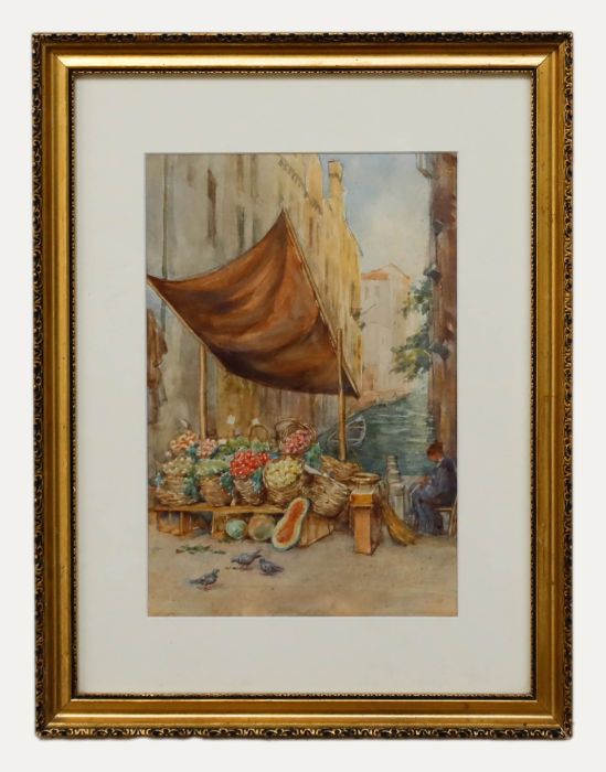 Italian School Early 20th Century Watercolour - Venice Canal Market