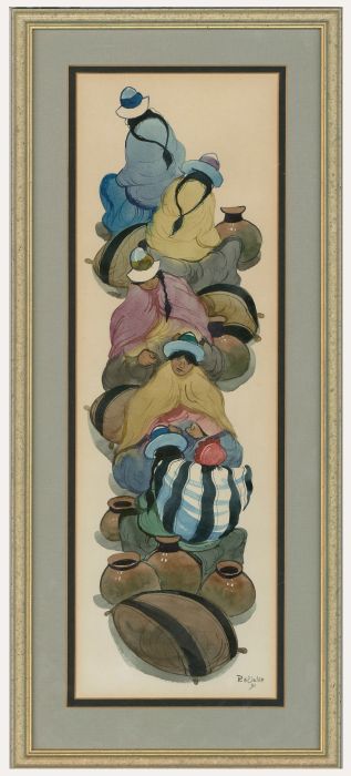 Re Valde - Framed Contemporary Watercolour, Peruvian Figures