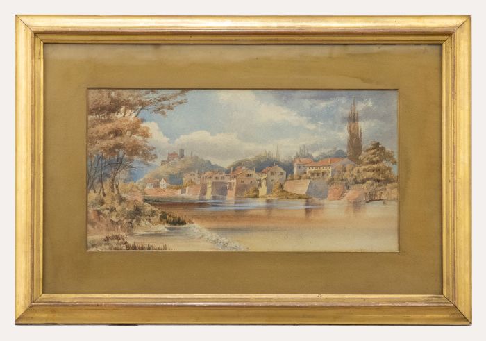 Early 20th Century Watercolour - Houses on the River