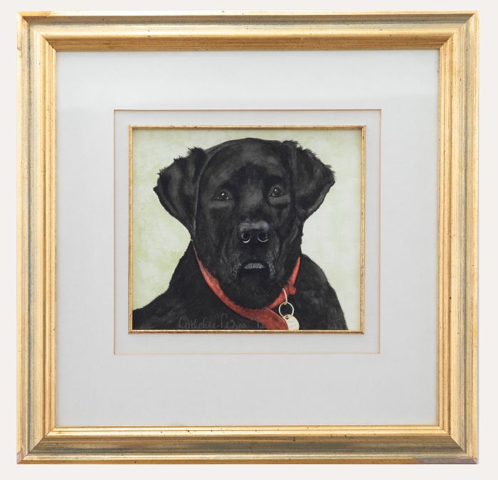 Catherine-Regina - Framed 1992 Watercolour, Portrait of a Black Labrador