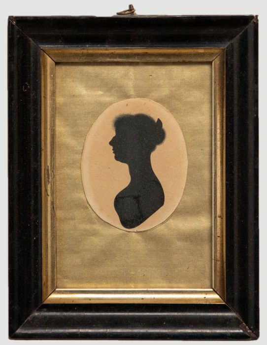 Miniature 19th Century India Ink Silhouette - Victorian Lady in Profile