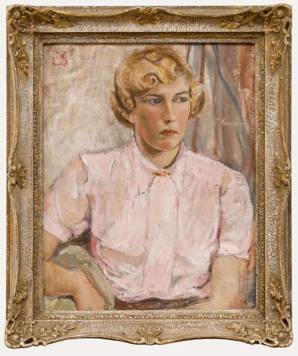 Mid 20th Century Oil - Woman In Shades of Pink