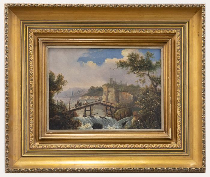 Continental School Mid 19th Century Oil - The Town Across the Bridge