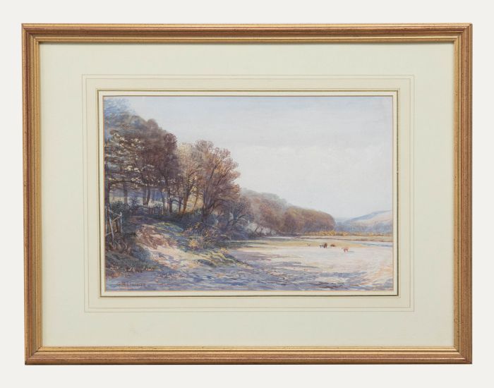 G. M. Linder  - Framed Late 19th Century Watercolour, Cattle in the Water Meadow