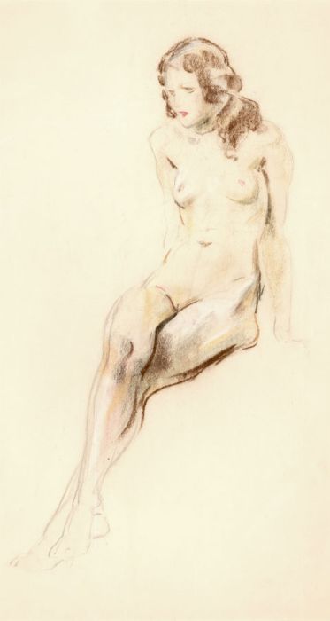 Early 20th Century Pastel - Seated Nude