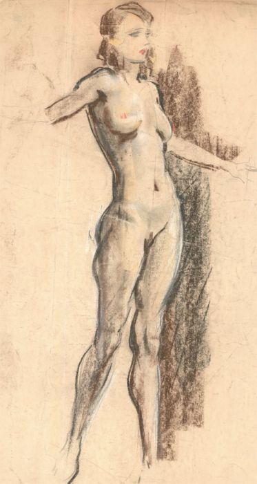 Early 20th Century Pastel - Standing Nude