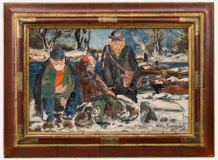 Milio Burquin - Framed 20th Century Oil, Les Pêcheurs