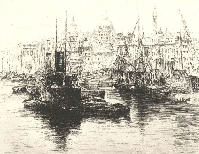 Edward J. Cherry FRSA (1886-1960) - Etching, The Upper Pool, London