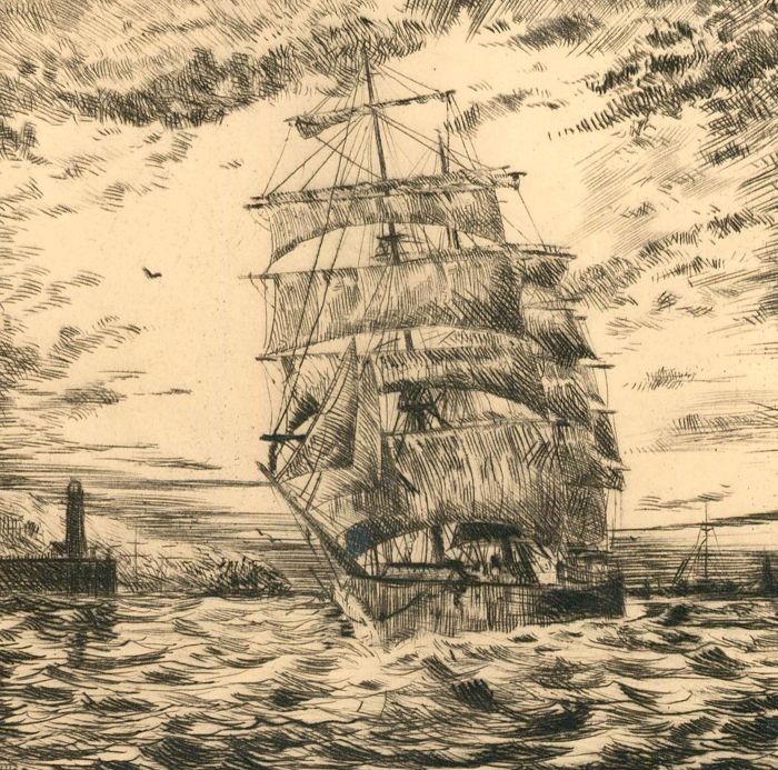 Herbert Cutner (1881-1969) - Early 20th Century Etching, Clipper Ship