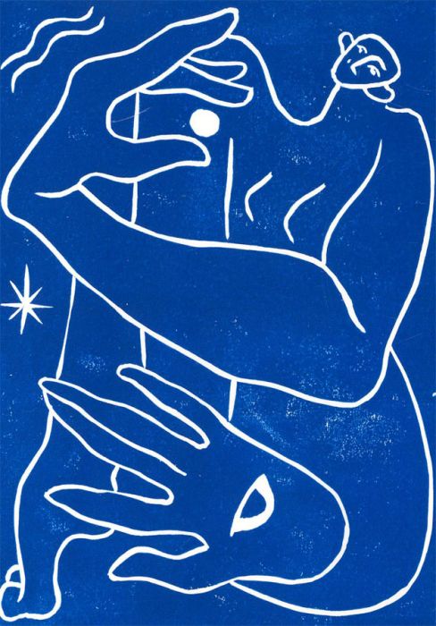 Isabelle Mulvany - 2022 Linoprint, Hold the Moon (Blue)