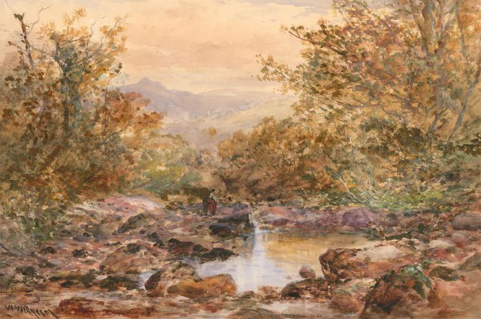 W. Wingern - 19th Century Watercolour, Path Along the River