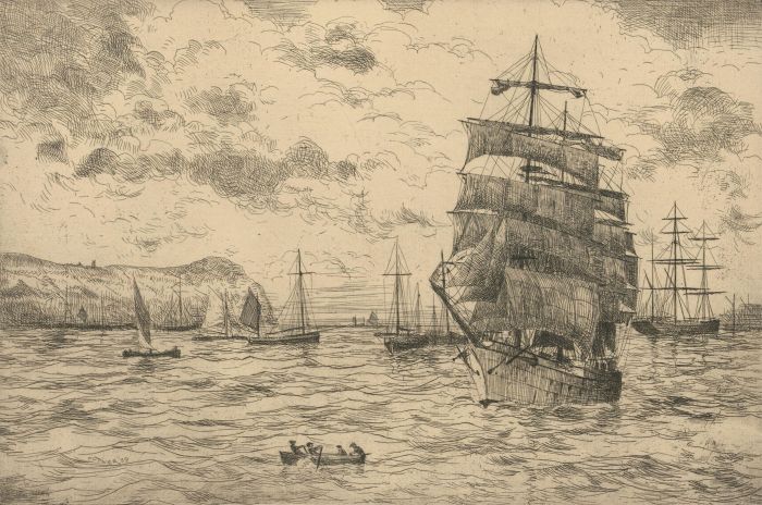 Herbert Cutner (1881-1969) - Mid 20th Century Etching, Ships in the Harbour