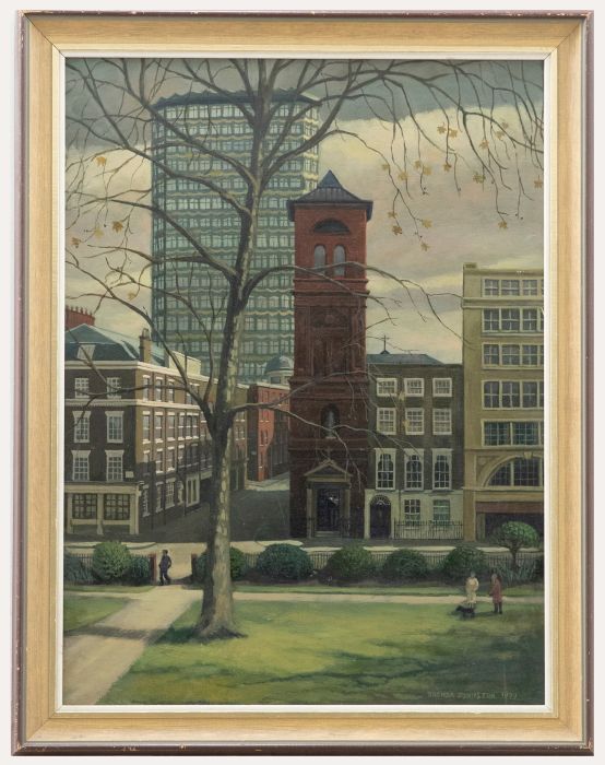 Brenda Johnson  - 1979 Oil, Centre Point from Soho Square