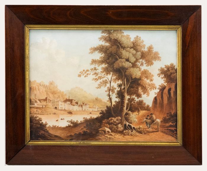 19th Century Watercolour - Riverside Village
