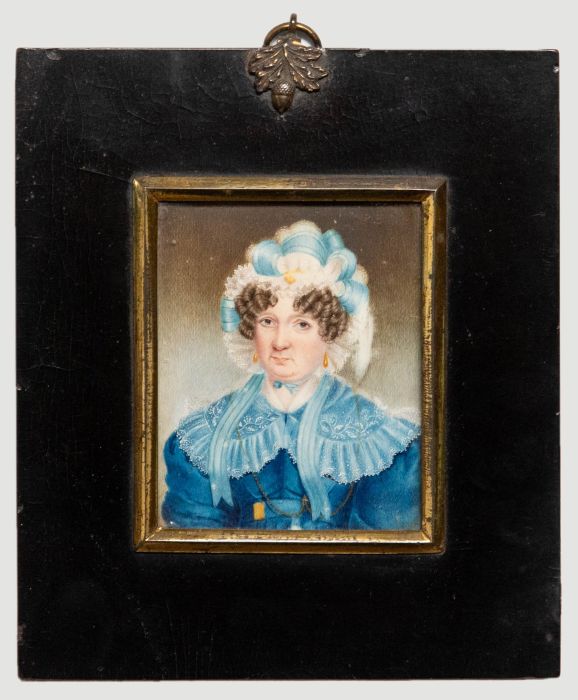 Early 19th Century English School Portrait Miniature - Georgian Lady in Blue