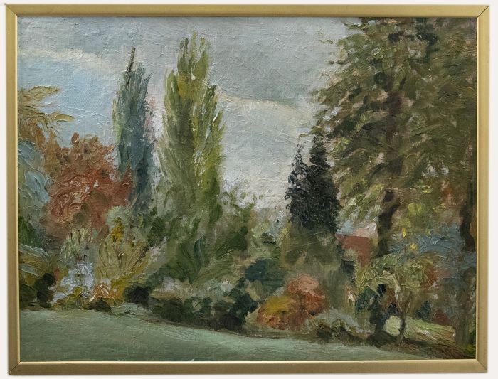 Framed 20th Century Oil - Arboretum Trees