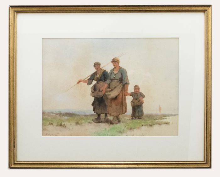 A. Poisson - Framed Late 19th Century Watercolour, Dutch Figures by the Sea
