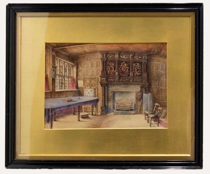 Framed Late 19th Century Watercolour - The Mayor's Parlour, Leicester Guildhall