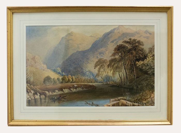 British School 19th Century Watercolour - Fishing in the Mountains