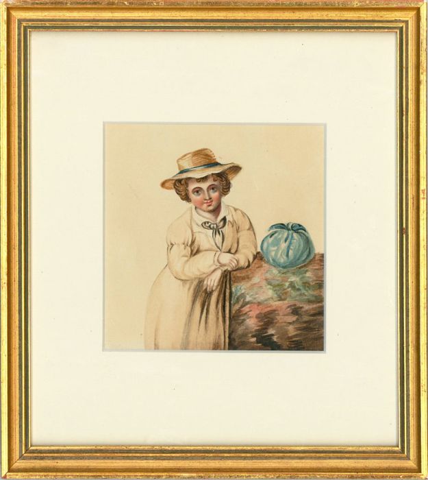 Continental School  19th Century Watercolour - Lady with a Blue Knapsack