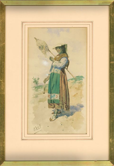 Edouardo Vitali  - Late 19th Century Watercolour, Italian Fisherwoman