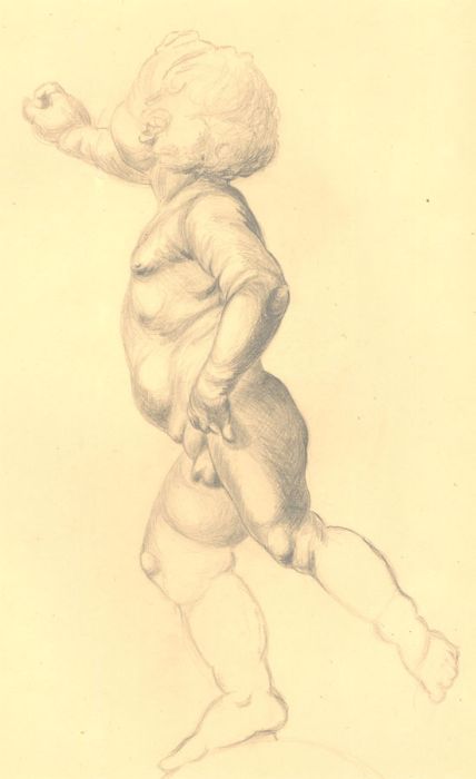 c.1944 Graphite Drawing - Cherub Study