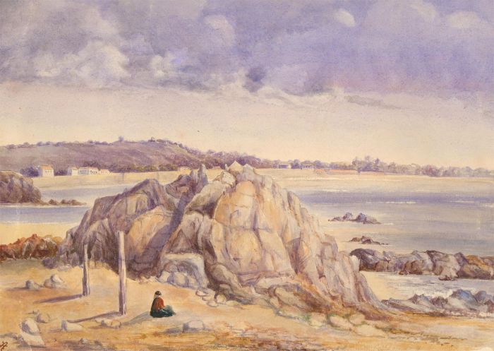 1874 Watercolour - Rocks at Harve des Pas