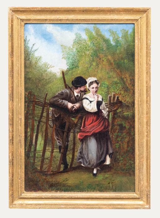 Italian School  1886 Oil - Lovers at the Gate