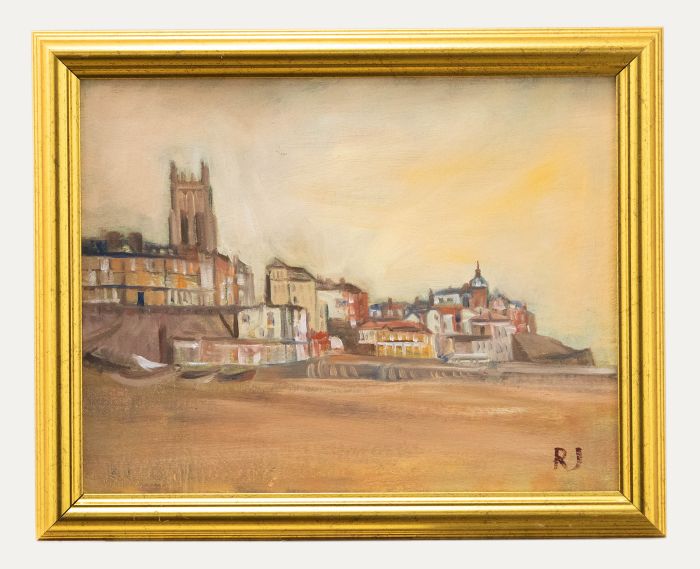 Framed 20th Century Oil - Cromer Beach at Dusk
