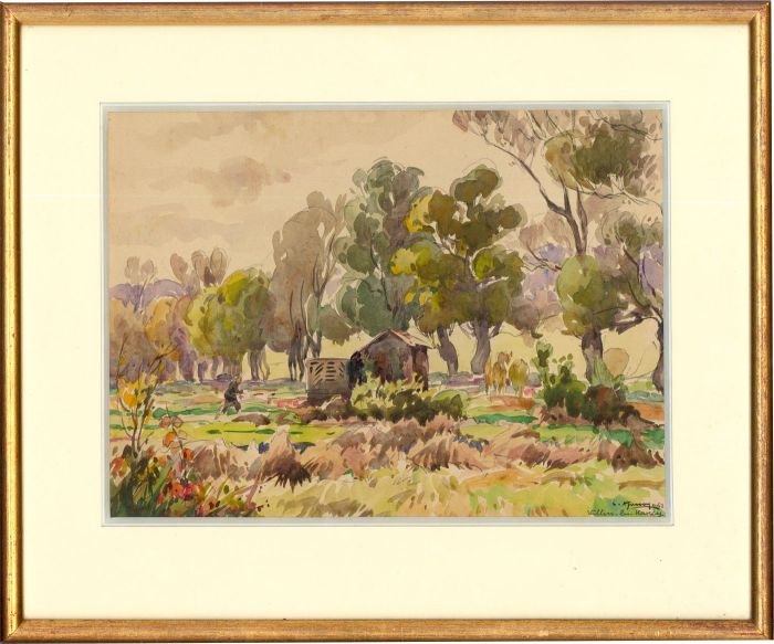 Framed Mid 20th Century Watercolour - Allotments near Nancy