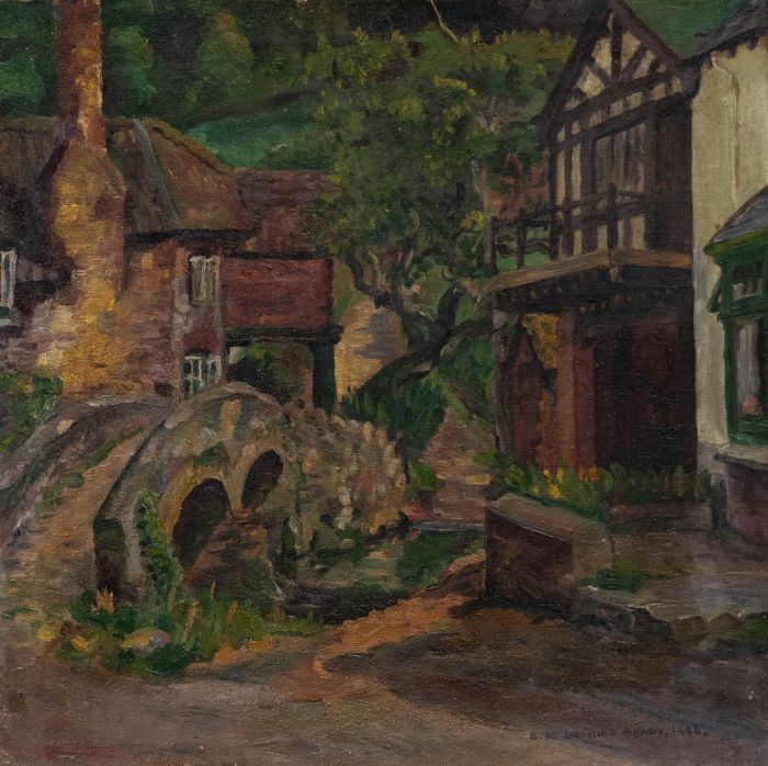 Bess Defries-Brady - Mid 20th Century Oil, Dwellings by a Stone Bridge
