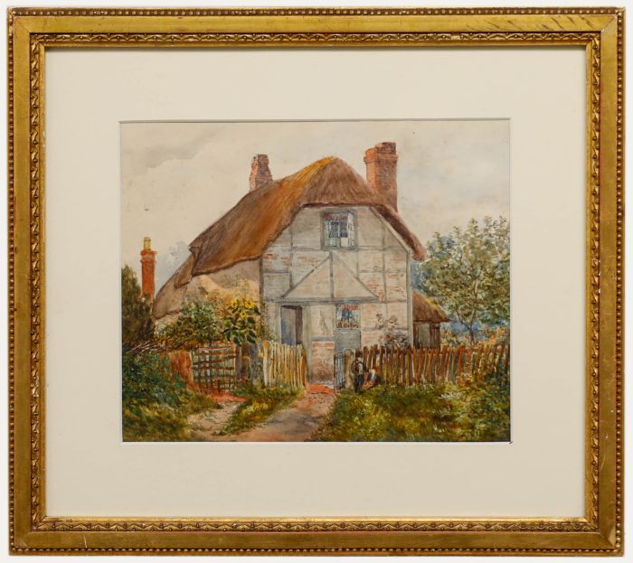 Framed Late 19th Century Watercolour - Waiting at the Cottage Gate
