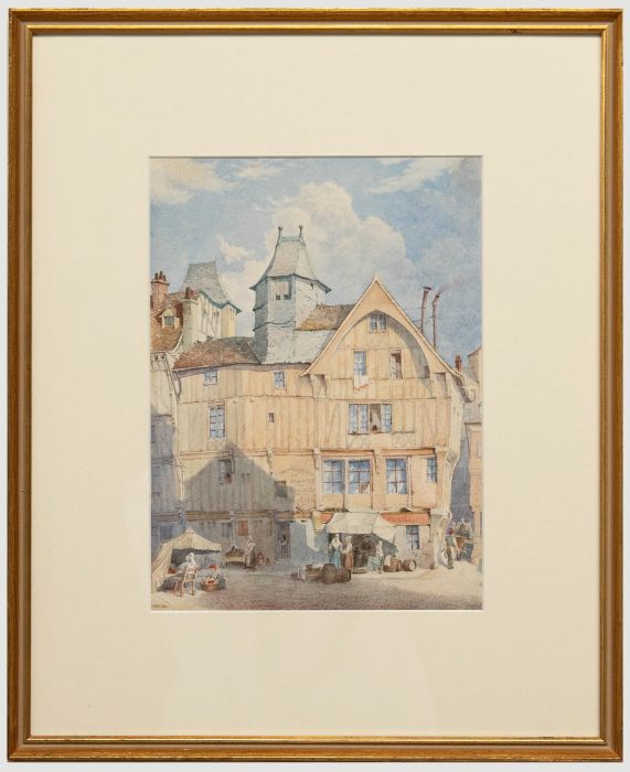 French Late 19th Century Watercolour - Ambient Street with Figures