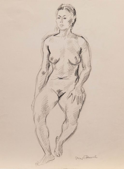Georges Pacouil (1903-1996) - Charcoal Drawing, Vertical Nude Study