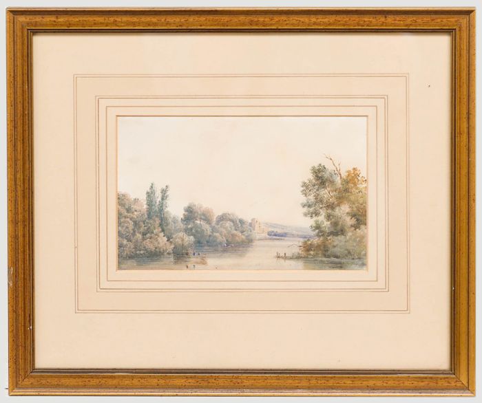 Framed 19th Century Watercolour - Boats on the River