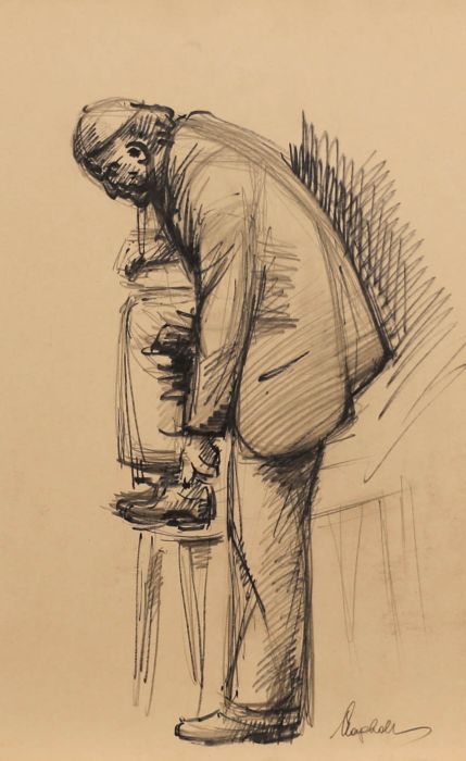 E.P. Clapholt - Mid 20th Century Charcoal Drawing, The Shoelace