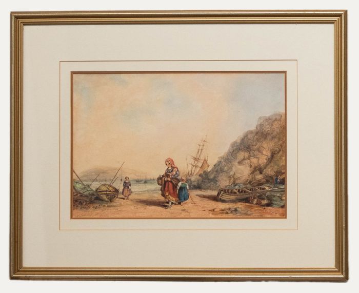 English School 19th Century Watercolour - Fisherwoman & Children