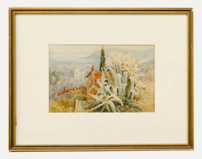 F. Gaye - Framed Early 20th Century Watercolour, Coastal View with Aloe Vera