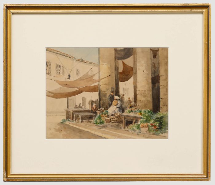 P. Baynon - Framed Late 19th Century Watercolour, Preparing Produce for Market