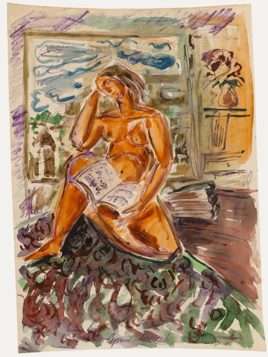20th Century Watercolour - Expressive Nude