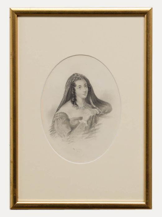 H.O. Collins - 1835 Graphite Drawing, Italian Beauty